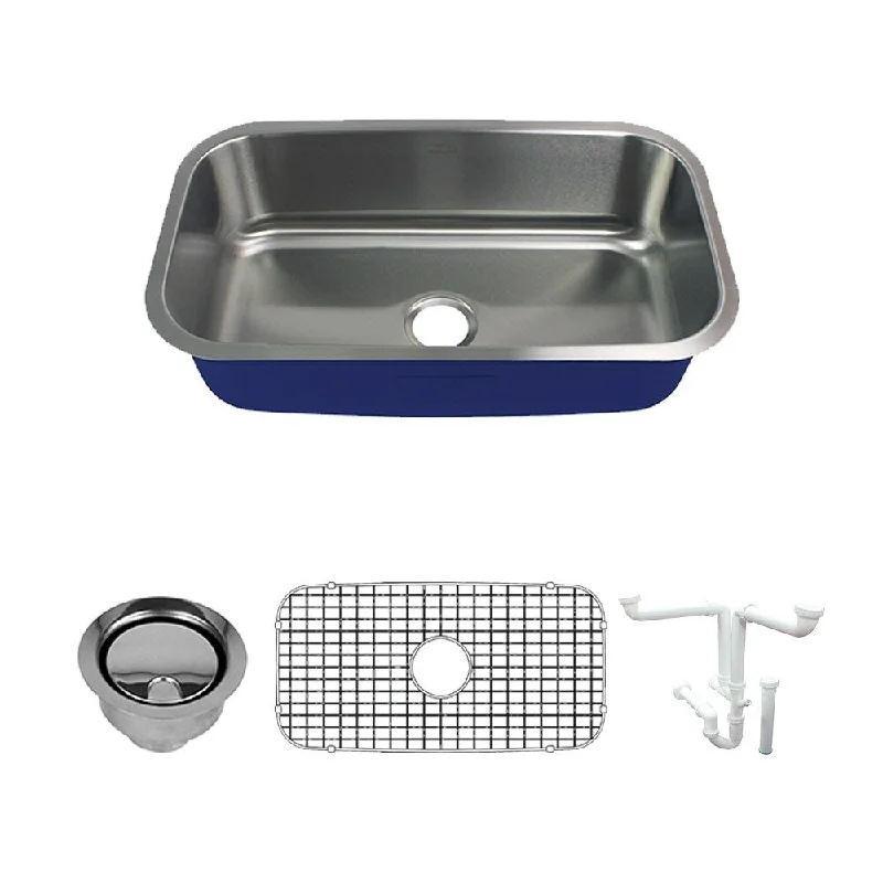 Transolid Meridian Stainless Steel 32-in Undermount Kitchen Sink Kit with Bottom Grids, Flip-Top Strainer, Disposal Strainer