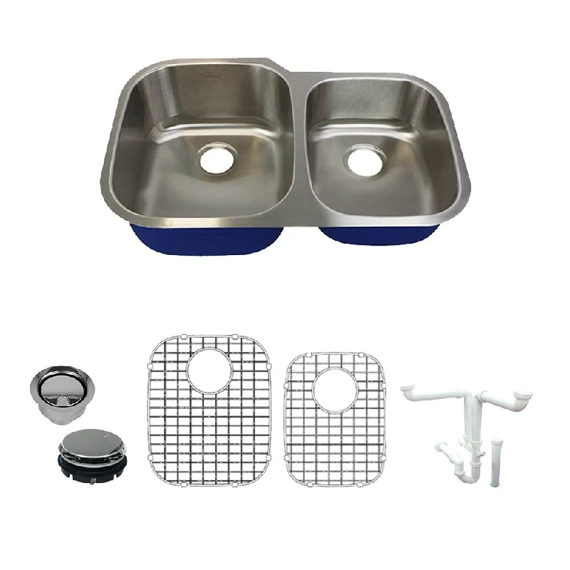 Transolid Meridian Stainless Steel 32-in Undermount Kitchen Sink Kit with Bottom Grids, Flip-Top Strainer, Disposal Strainer