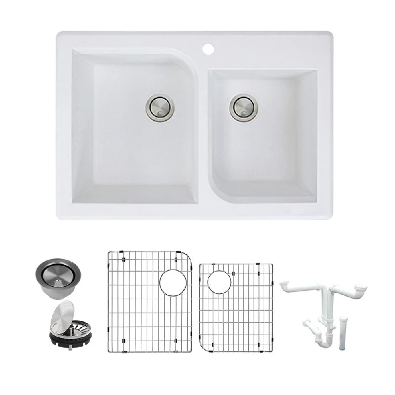 Transolid Radius Granite 33-in Drop-In Kitchen Sink Kit with Grids, Strainers and Drain Installation Kit