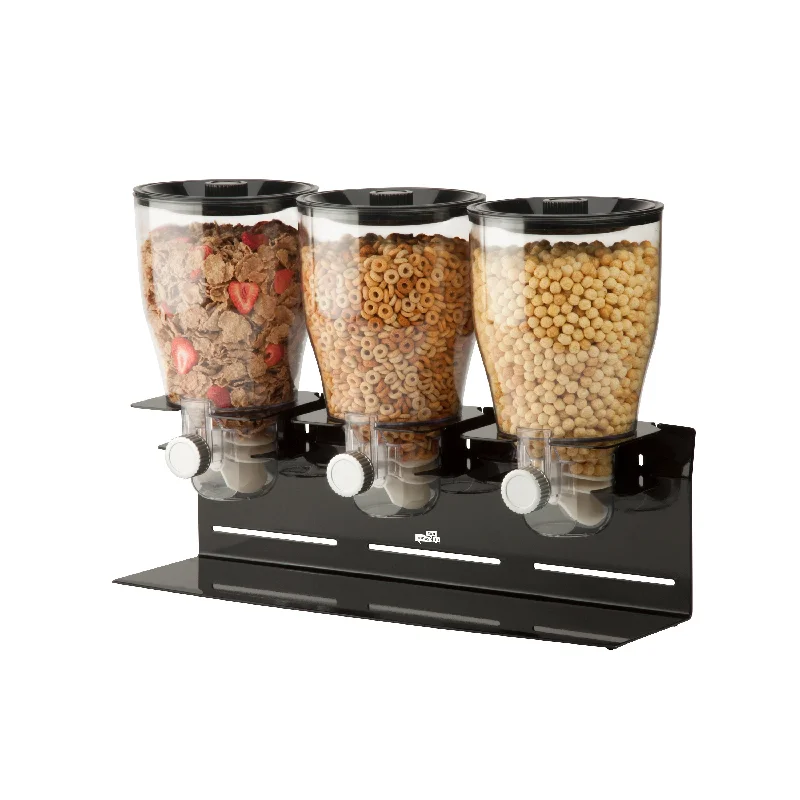 Black Triple Canister Commercial Cereal Dispenser