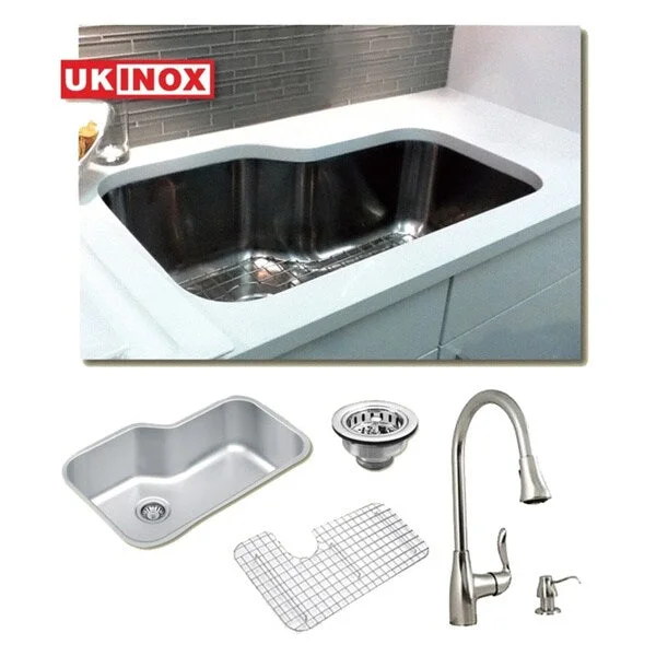 Ukinox UCSP760 Kitchen Sink and Faucet Set with Drain, Strainer, Bottom Grids, and Soap Dispenser