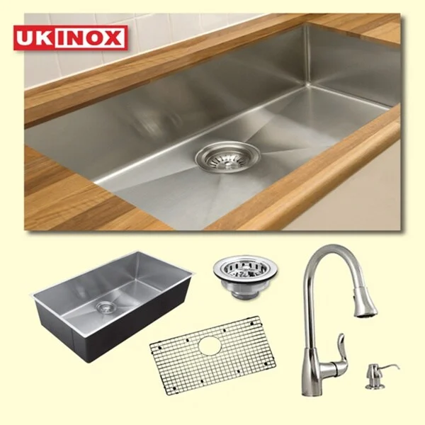 Ukinox UCSP838 Kitchen Sink and Faucet Set with Drain, Strainer, Bottom Grids, and Soap Dispenser