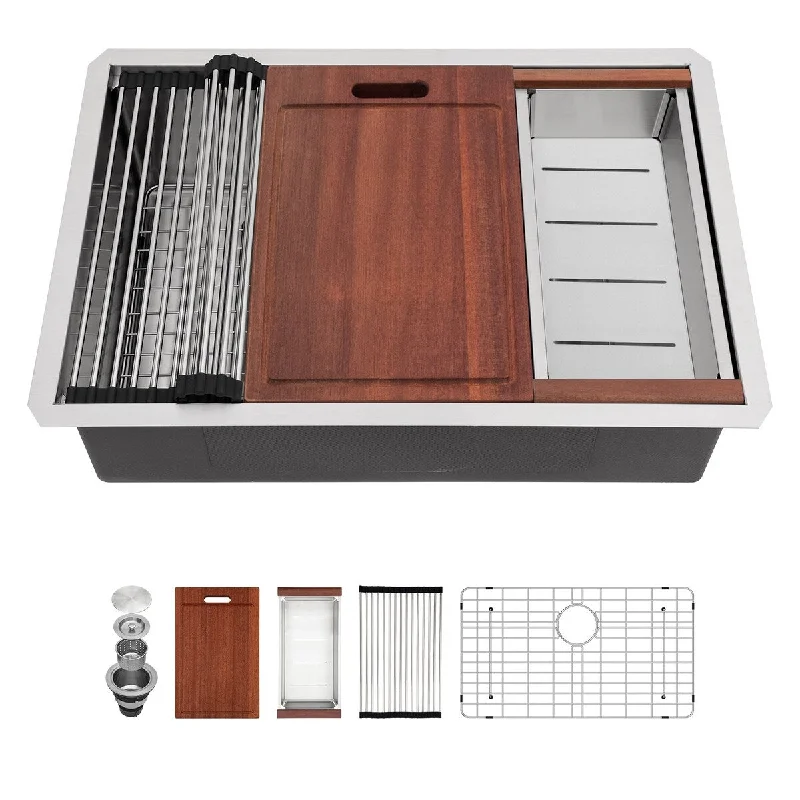 Undermount Workstation Kitchen Sink - 30"x18"x 10" Inch Stainless Steel 16 Gauge Deep Single Bowl Sink