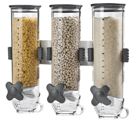 Black/Clear Wall Mount Triple Canister Cereal Dispenser