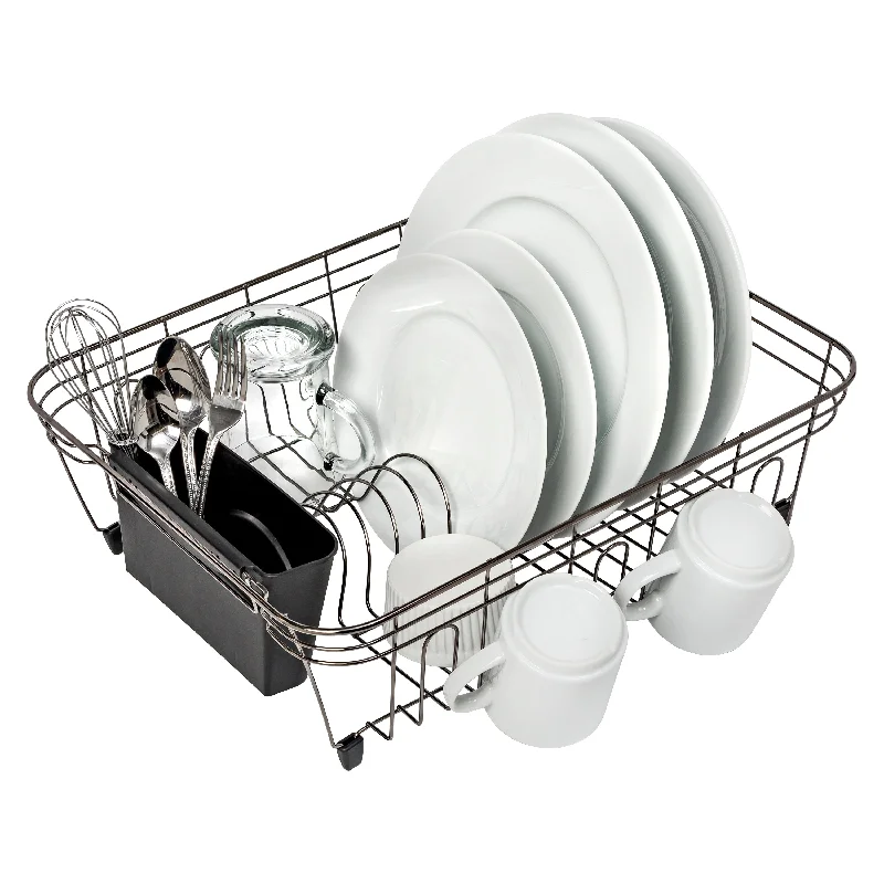 Chrome Wire Dish Drying Rack with Black Tray