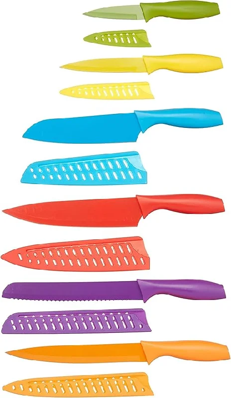 12-Piece Color-Coded Kitchen Knife Set with Blade Guards, Multicolor"