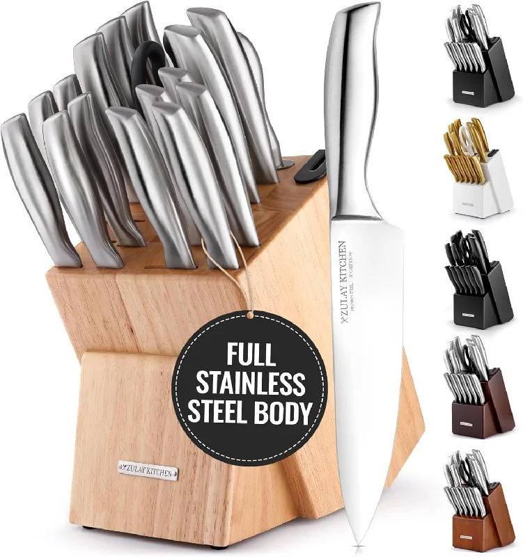 15 Piece Stainless Steel Knife Set with Block and Sharpener