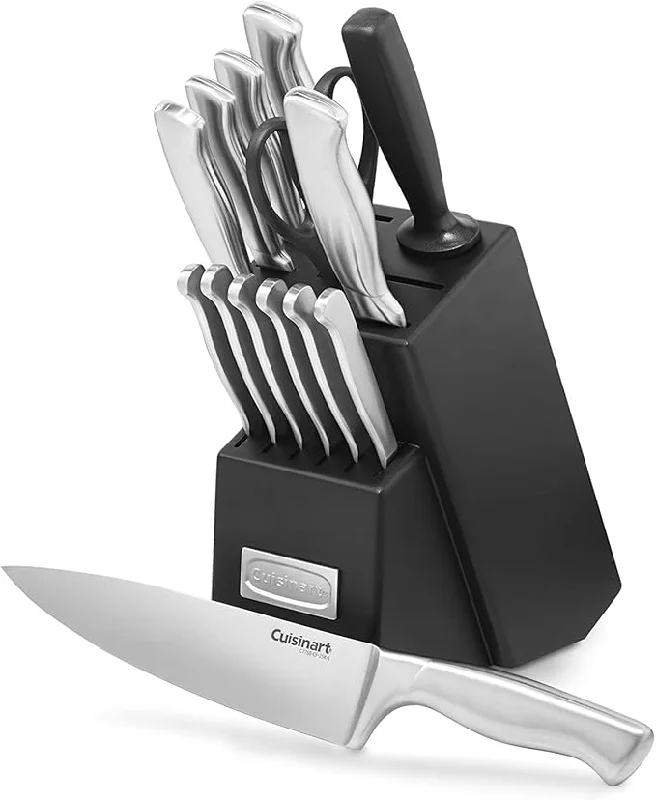 Block Knife Set – 15pc Ultra-Sharp Stainless Steel Cutlery, Lightweight, Dishwasher Safe, C77SS-15PK