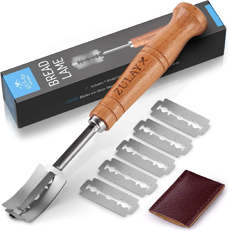 Bread Scoring Knife With 6 Stainless Steel Razor Blades and Leather Cover