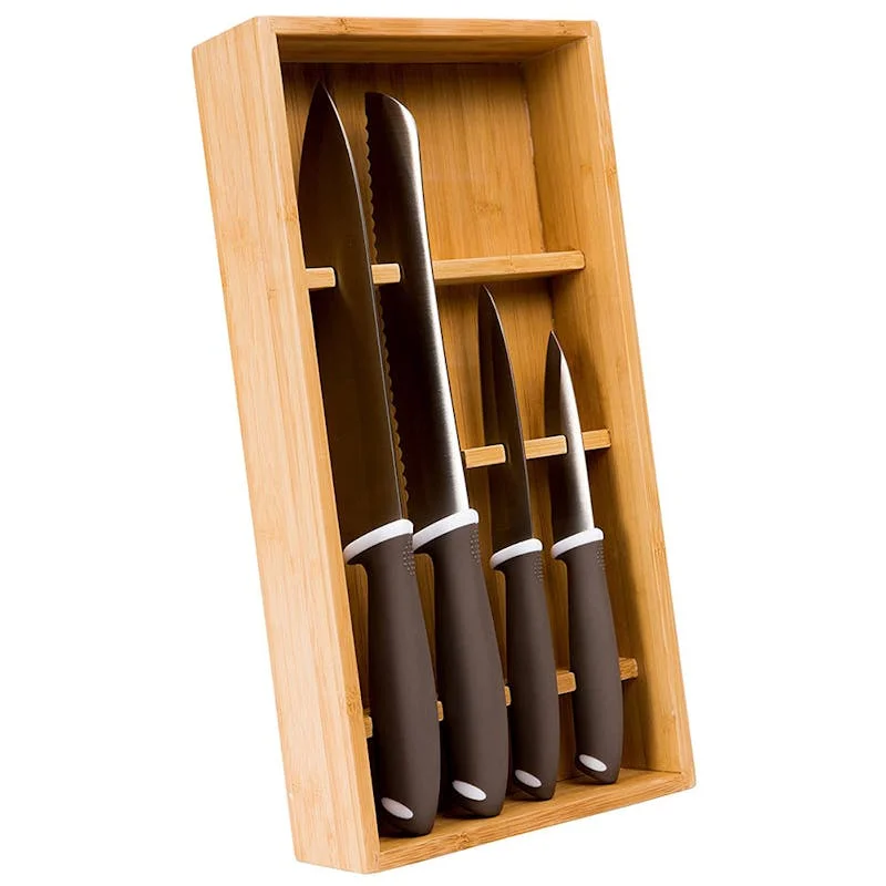 Bamboo Tray 5 Piece Knife Block Set