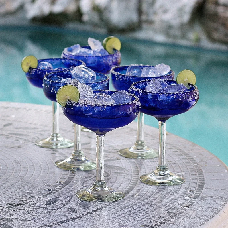 Deep Blue Eco Recycled Handcrafted Handblown Glass Margarita Set