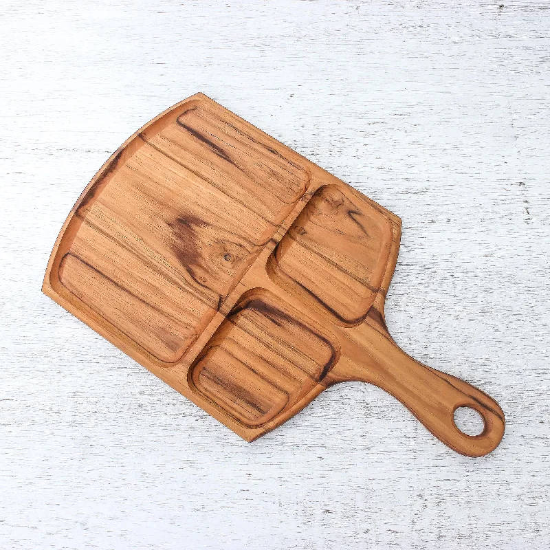 Delightful Portion Sectioned Teak Wood Tray Crafted in Thailand