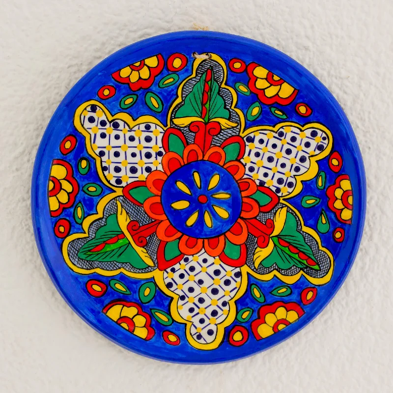 Floral Combination Floral Colorful Ceramic Decorative Plate from Guatemala