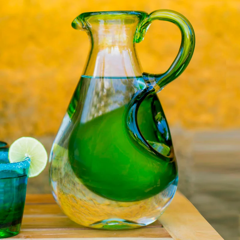 Fresh Lemon Hand Made Pitcher with Ice Chamber Blown Glass Art