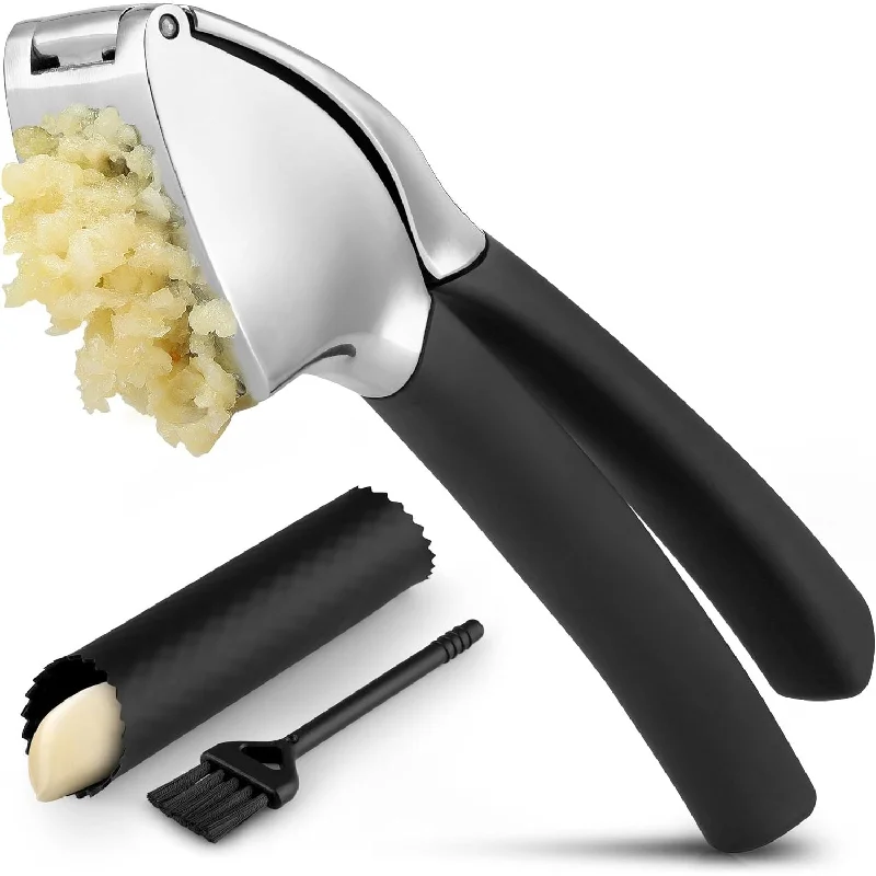 Garlic Press Comfort Grip with Peeler and Brush