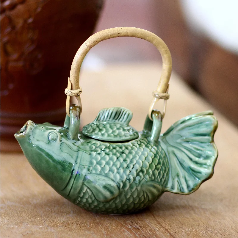 Green Koi Hand Crafted Ceramic Fish Teapot