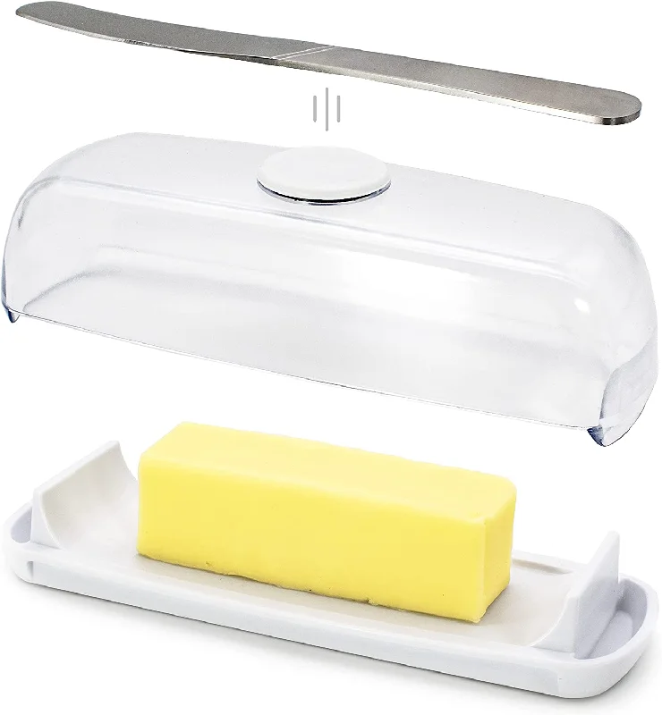 Magnetic Butter Keeper Butter Dish Knife And Lid (Clear)