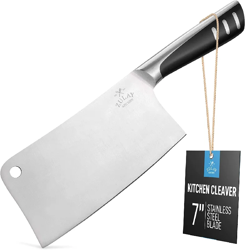 Meat Cleaver Butcher Knife - 7 Inch Stainless Steel Cleaver Knife For Meat Cutting With Comfortable Grip Handle