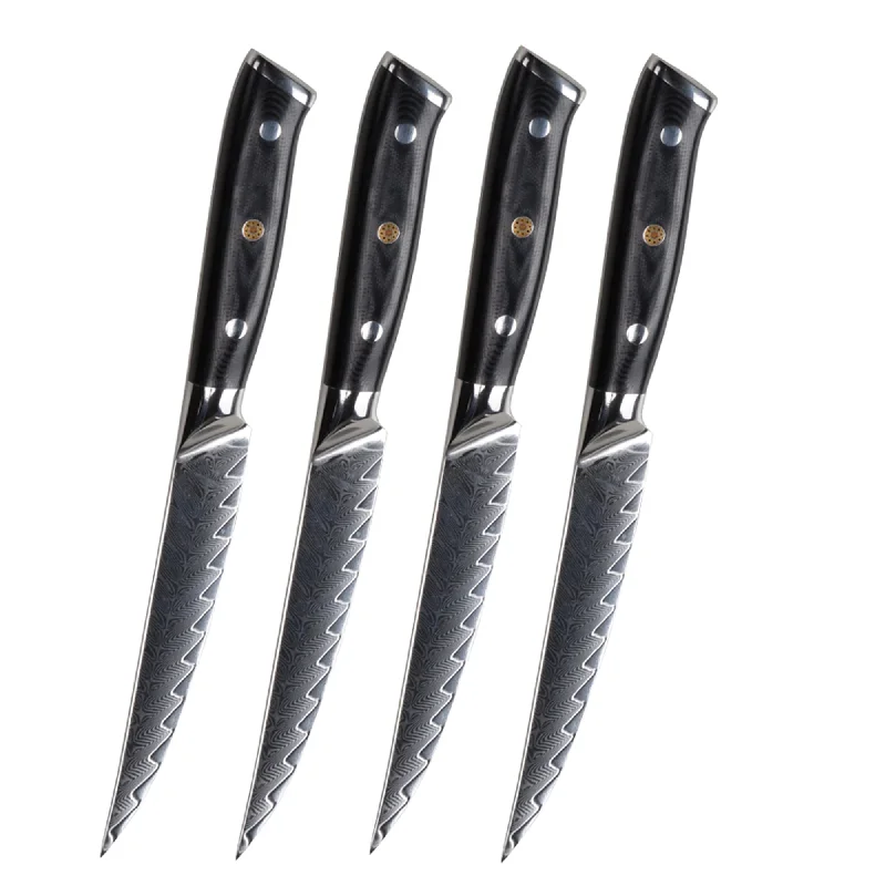 Minimal G10 Damascus Steak Knife Set Of 4