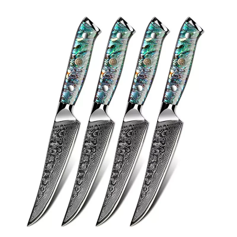 Minimal Trans-shell Damascus Steak Knife Set Of 4