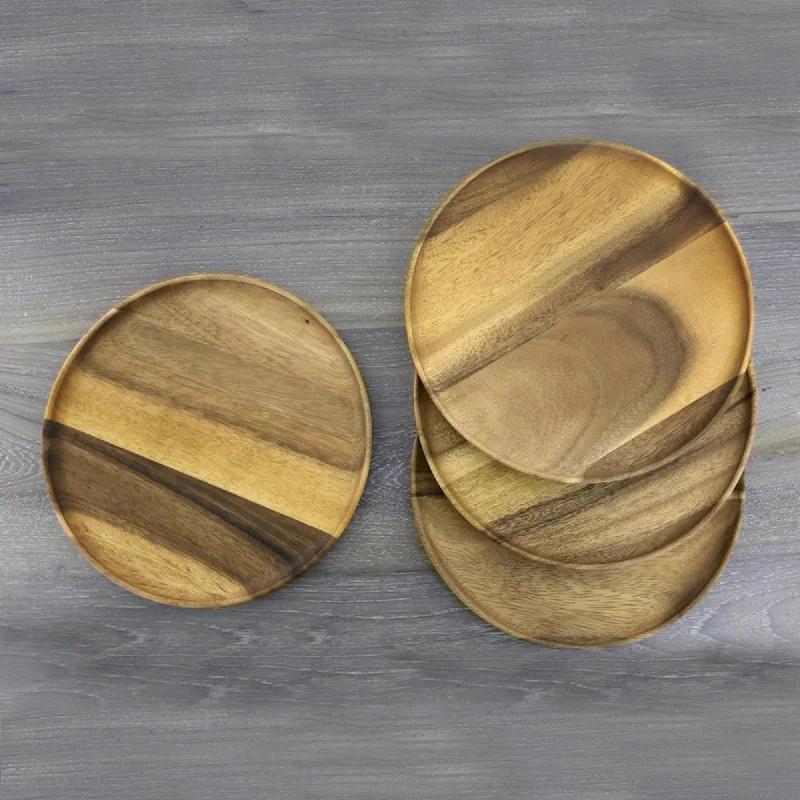 Natural Discs Hand Crafted Round Wood Plate Set