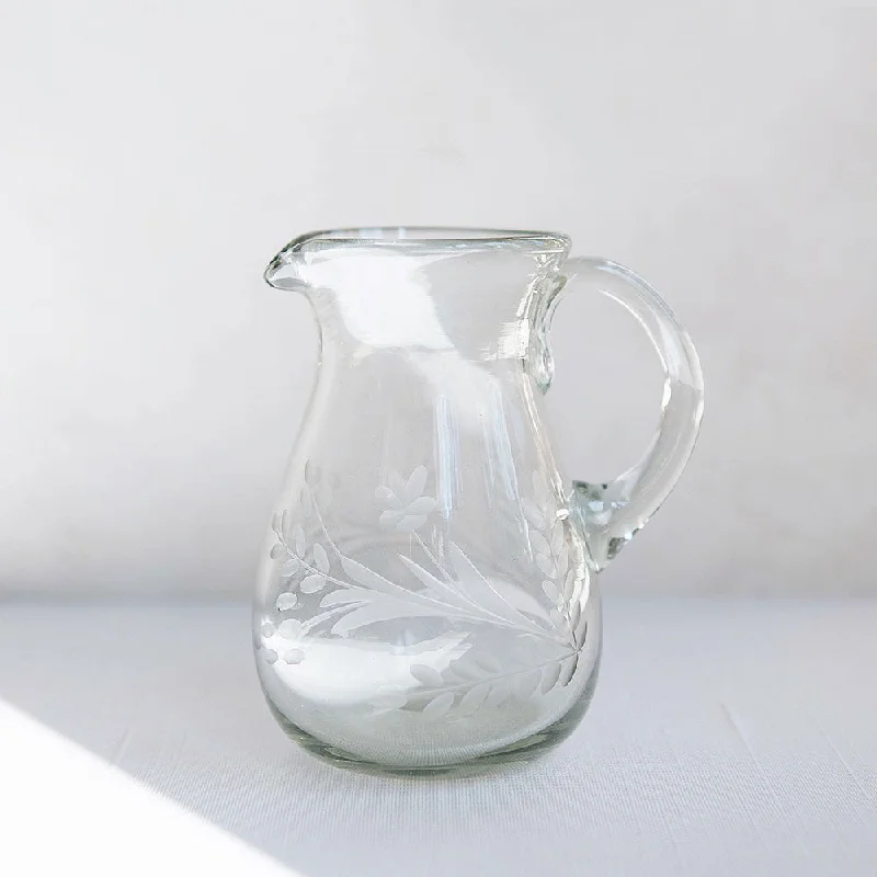 Petite Etched Artisan Glass Pitcher