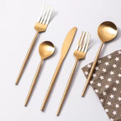 SET OF 5 CUTLERY SET FOR DINING TABLE KITCHEN , SPOON FORK SET(Gold) Stainless Steel Cutlery Set  (Pack of 5)