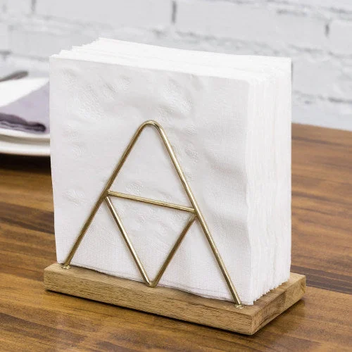 Triangle Napkin Holder w/ Brass Metal & Mango Wood