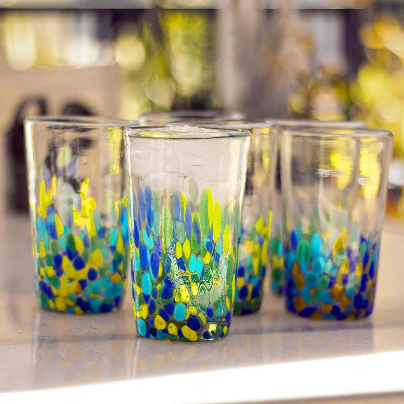 Tropical Confetti Colorful Recycled Glass Tumblers (16 Oz., Set of 6)