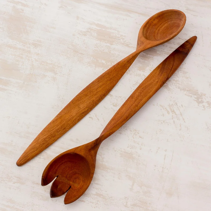 Twist of Nature Handcrafted Caoba Wood Salad Servers from Nicaragua